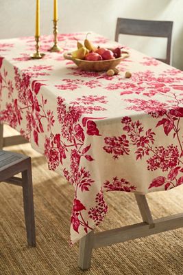 Cherry Floral Linen Tablecloth