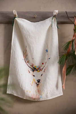 Terrain Painterly Deer Linen Dish Towel In Multi