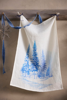 Terrain Painterly Forest Linen Dish Towel In Multi