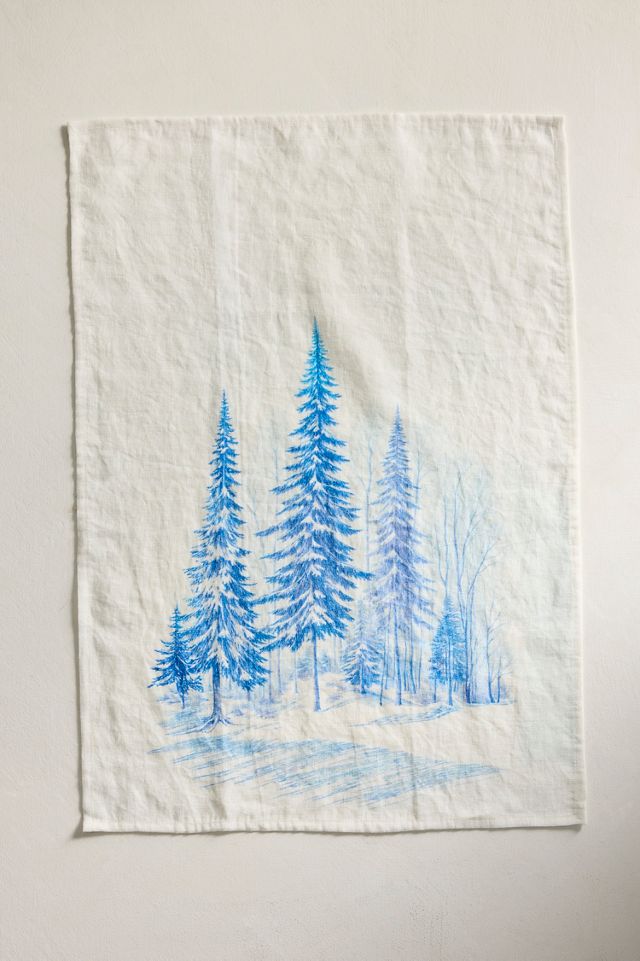 Painterly Forest Linen Dish Towel #1