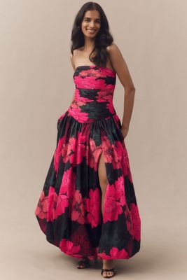Hutch Georgina Strapless Ruched Drop-Waist Maxi Dress