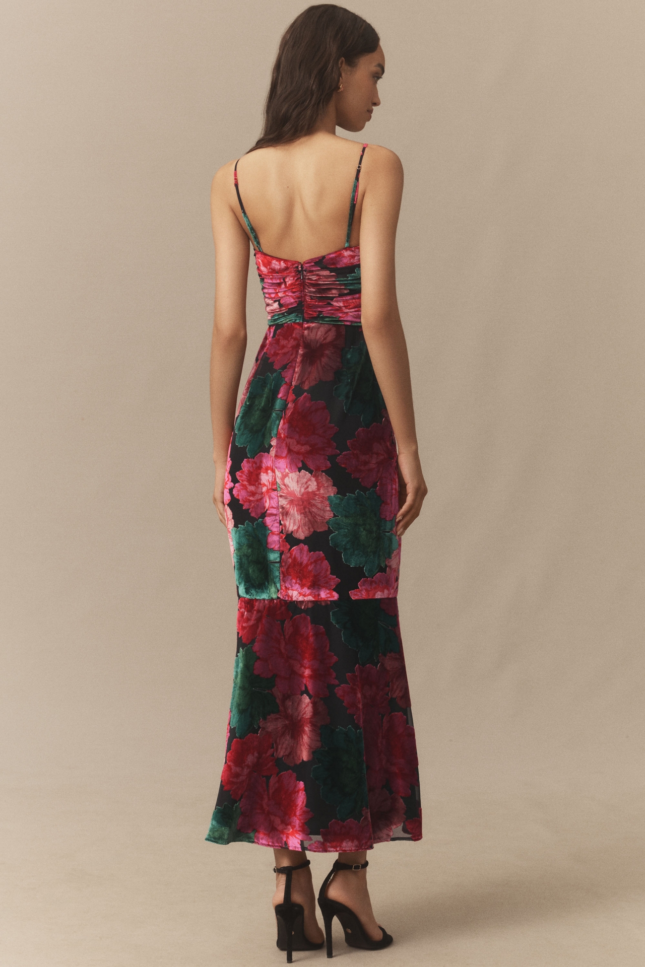 Hutch Tylia Ruched Floral Velvet Maxi Dress