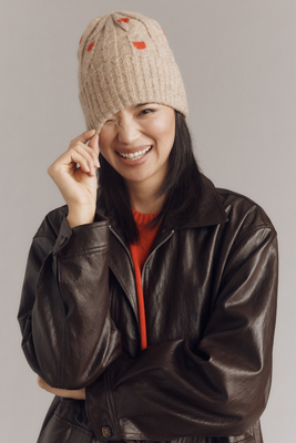 By Anthropologie Polka Dot Cable Beanie In Sand