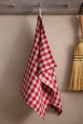 Terrain Red Gingham Linen Dish Towel In Multi