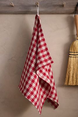 Red Gingham Linen Dish Towel