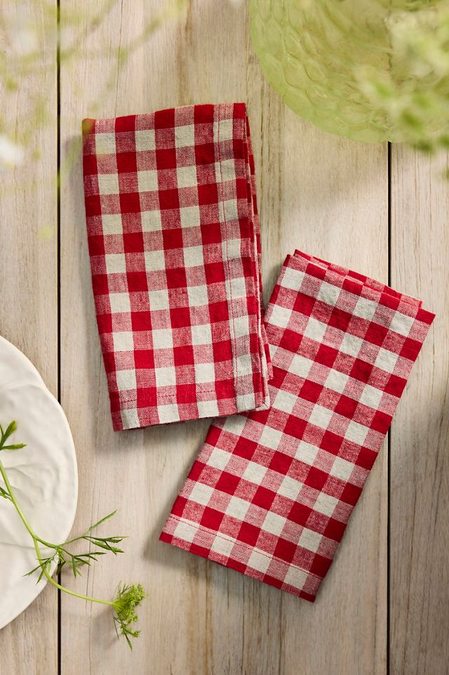Red Gingham Linen Napkins, Set of 2 #1