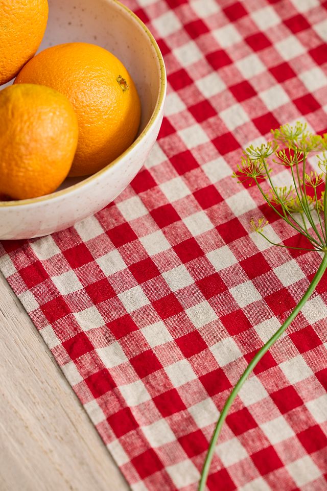 Red Gingham Linen Runner #1
