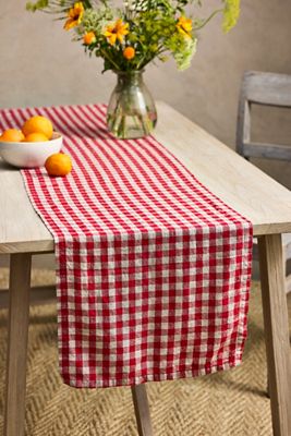 Red Gingham Linen Runner