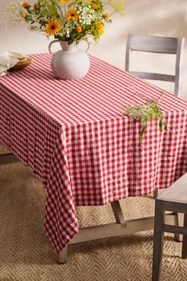 Red Gingham Linen Tablecloth