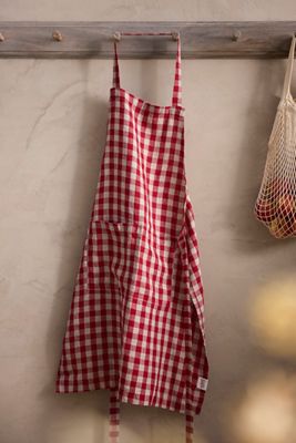 Red Gingham Linen Apron
