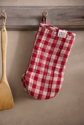 Red Gingham Linen Oven Mitt