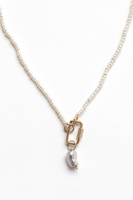 Nicolas Ambrosio Pearl Love Lock Charm Necklace In Gold