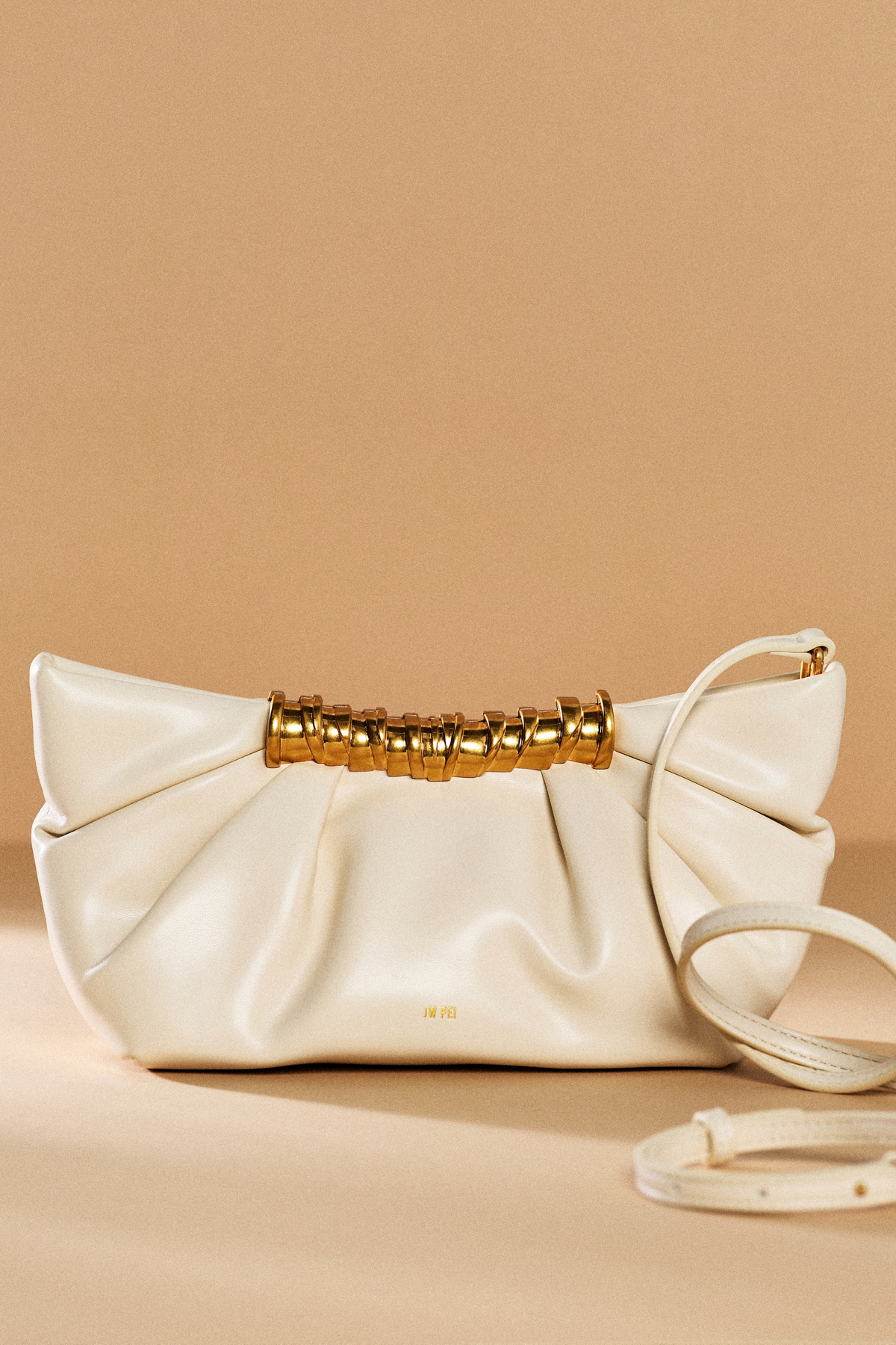 JW PEI Leia pleated clutch in white with removable strap