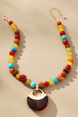 By Anthropologie Beaded Resin Pendant Necklace In Multi