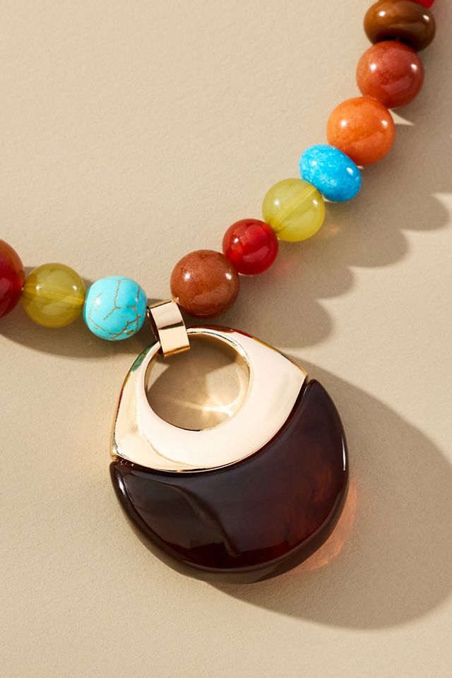 Beaded Resin Pendant Necklace #1