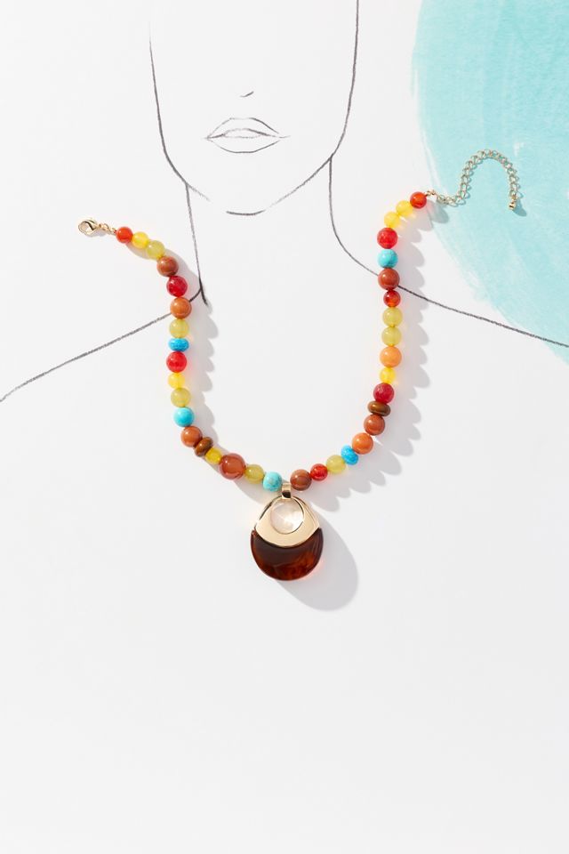 Beaded Resin Pendant Necklace #2