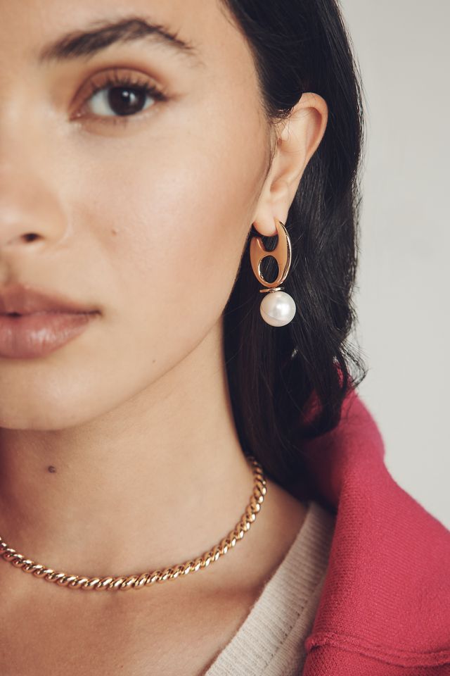 Pop Tab Pearl Huggie Hoop Earrings #1
