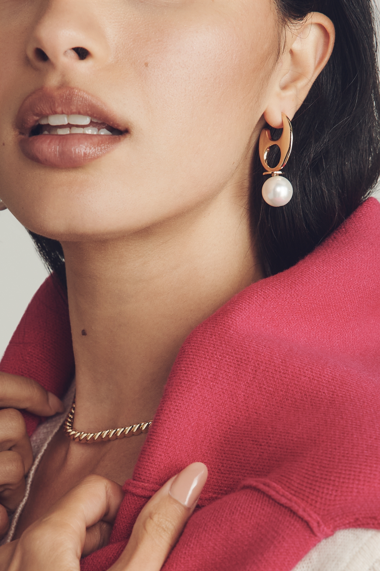 Pop Tab Pearl Huggie Hoop Earrings