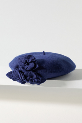 San Diego Hat Co. Wool Flower Beret In Blue