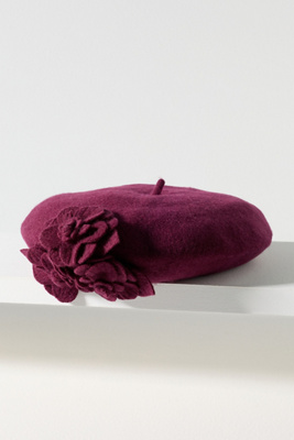 San Diego Hat Co. Wool Flower Beret In Purple