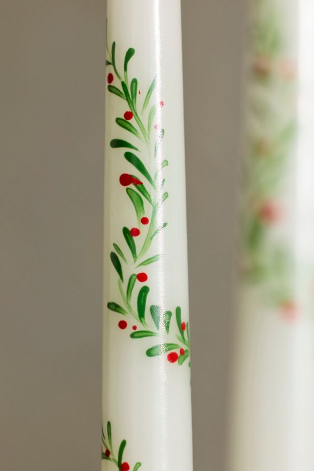 Painted Holly Sprig Tapers, Set of 2 #1