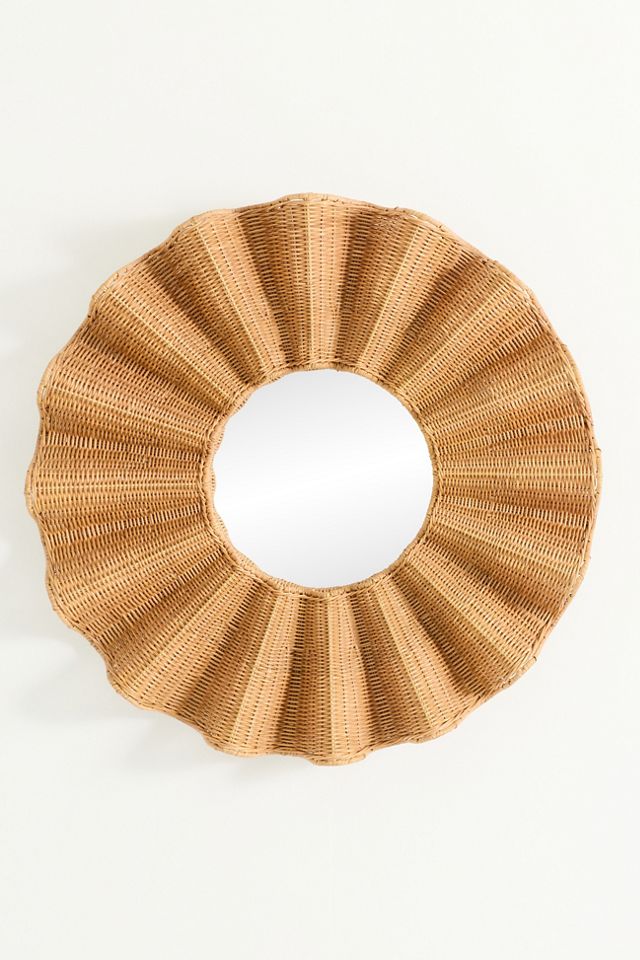 Wave Rattan Round Mirror #1