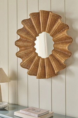 Wave Rattan Round Mirror