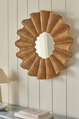 Wave Rattan Round Mirror