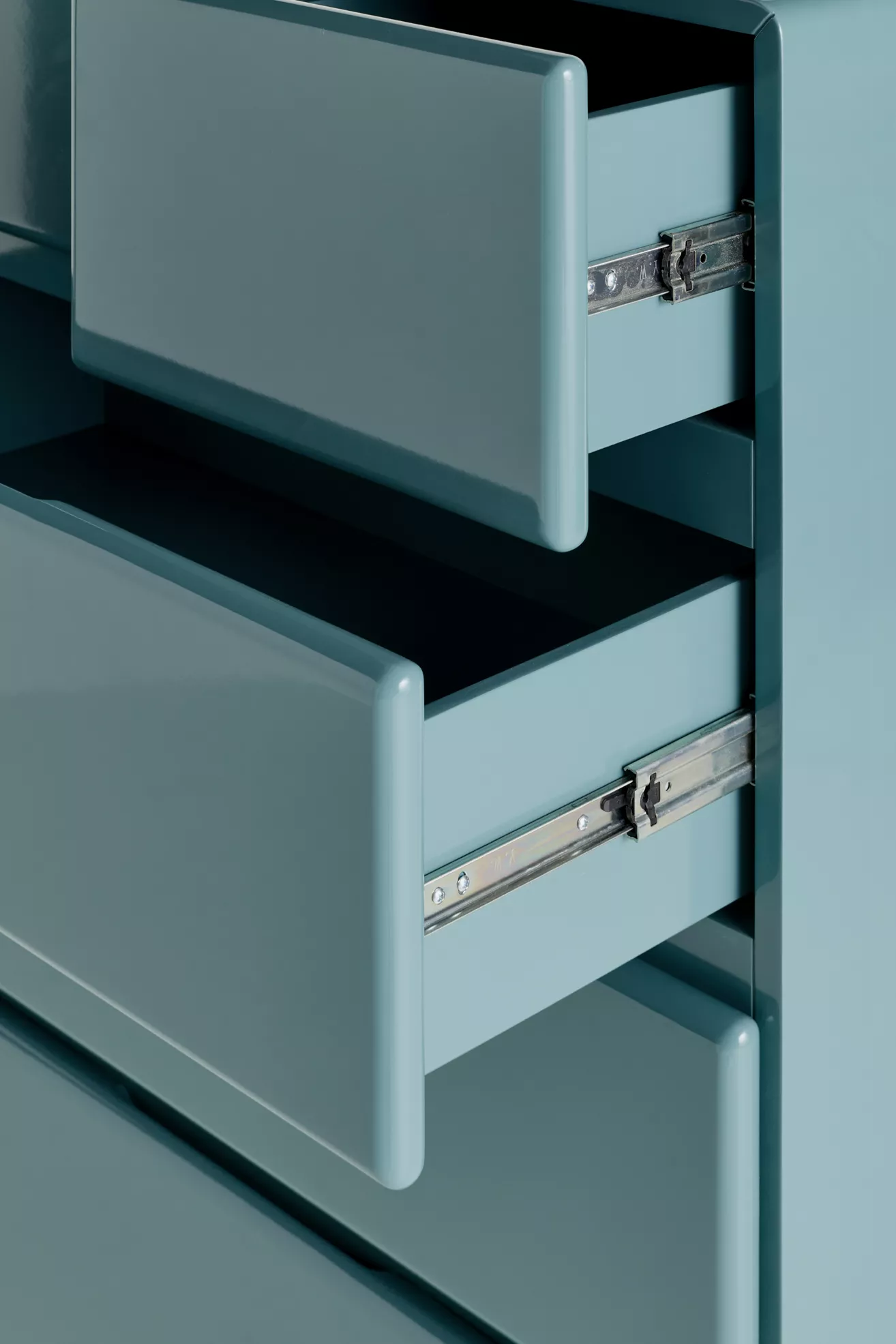 Close-up of drawer interior and slides