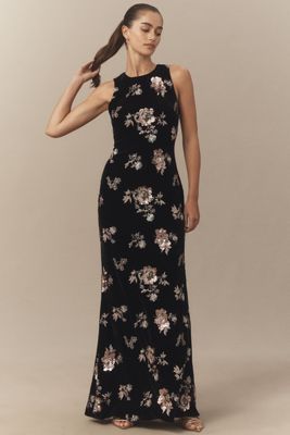 Mac Duggal High-Neck Velvet Column Maxi Dress