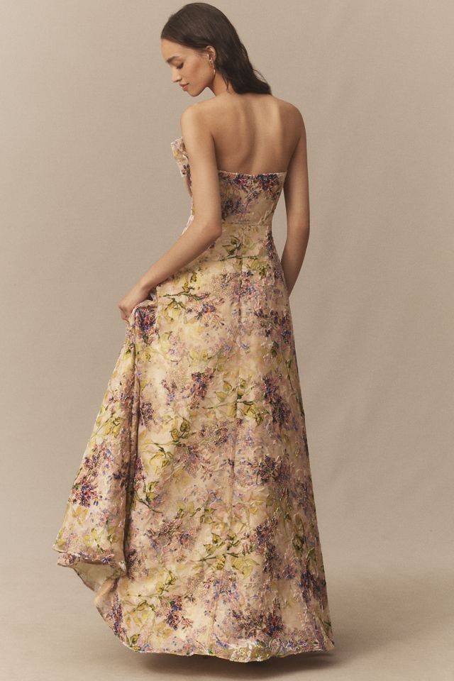 Mac Duggal Strapless Floral Velvet Maxi Dress #1