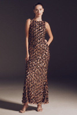 Mac Duggal Textured Column Maxi Dress In Gold