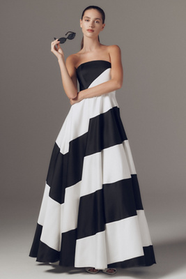 Mac Duggal Strapless Striped Maxi Dress In Multi