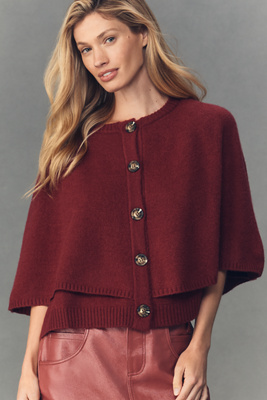 By Anthropologie Button-front Knit Cape Top In Burgundy