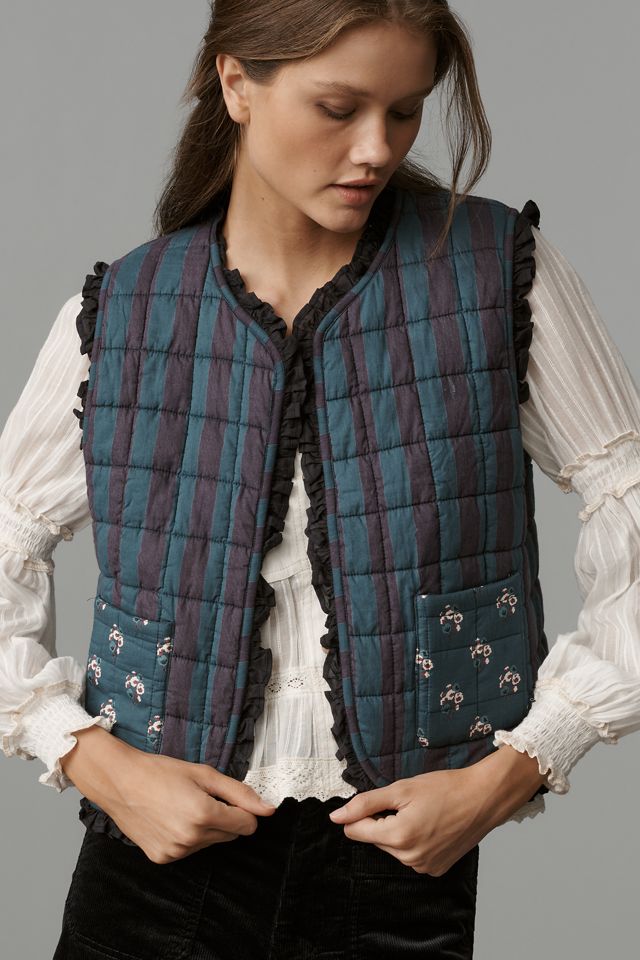 Ophelia & Indigo Reversible Quilted Floral Vest #2