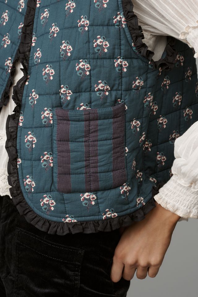 Ophelia & Indigo Reversible Quilted Floral Vest #3