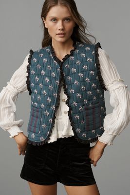Ophelia & Indigo Reversible Quilted Floral Vest