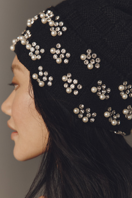 Maeve Checkered Crystal Beanie In Multi