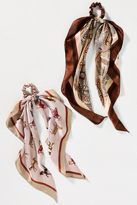 By Anthropologie Western Motif Hair Scarves, Set Of 2 In Gray