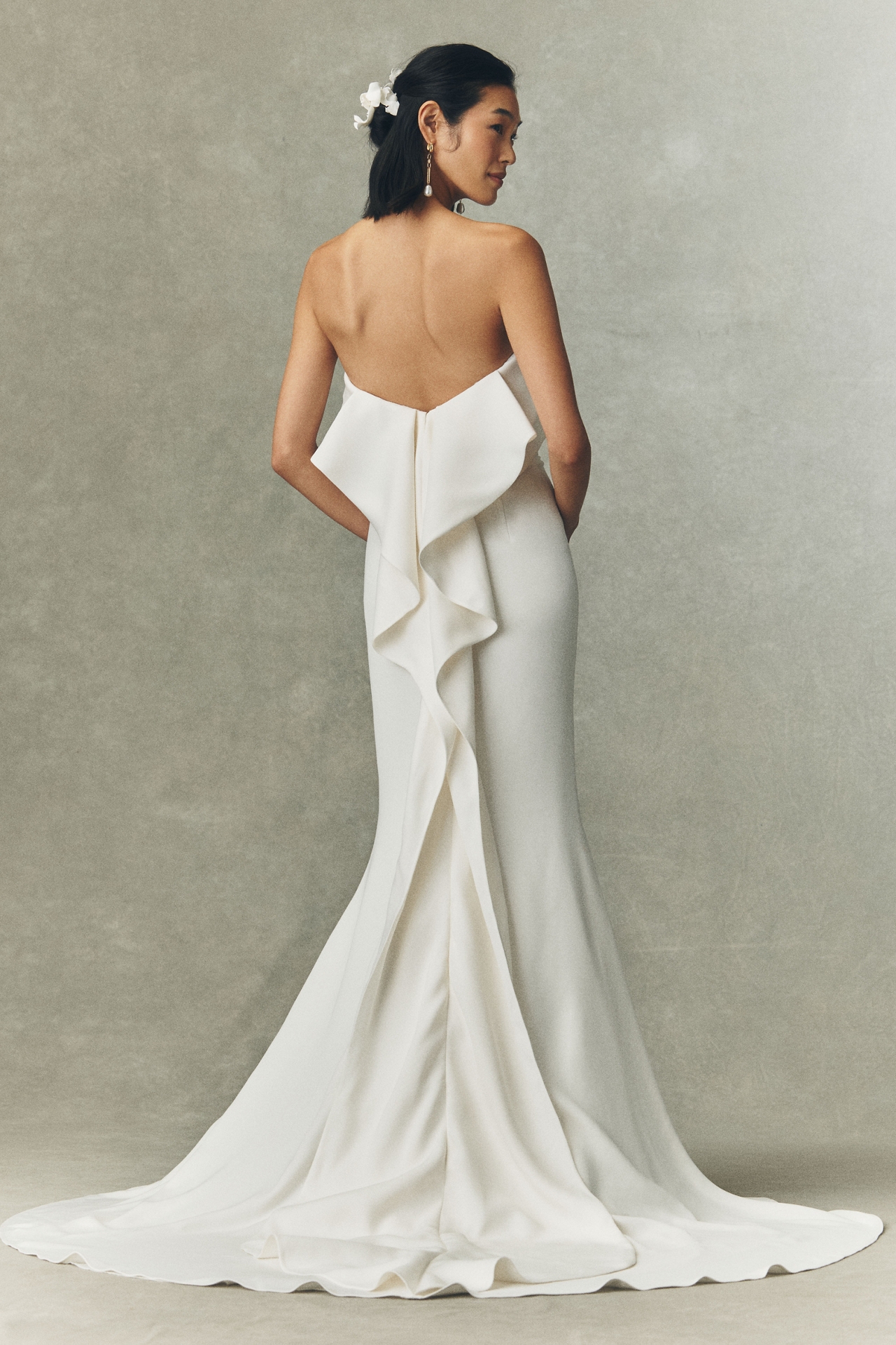 Besa Claude Foldover Strapless Front-Slit Column Wedding Gown