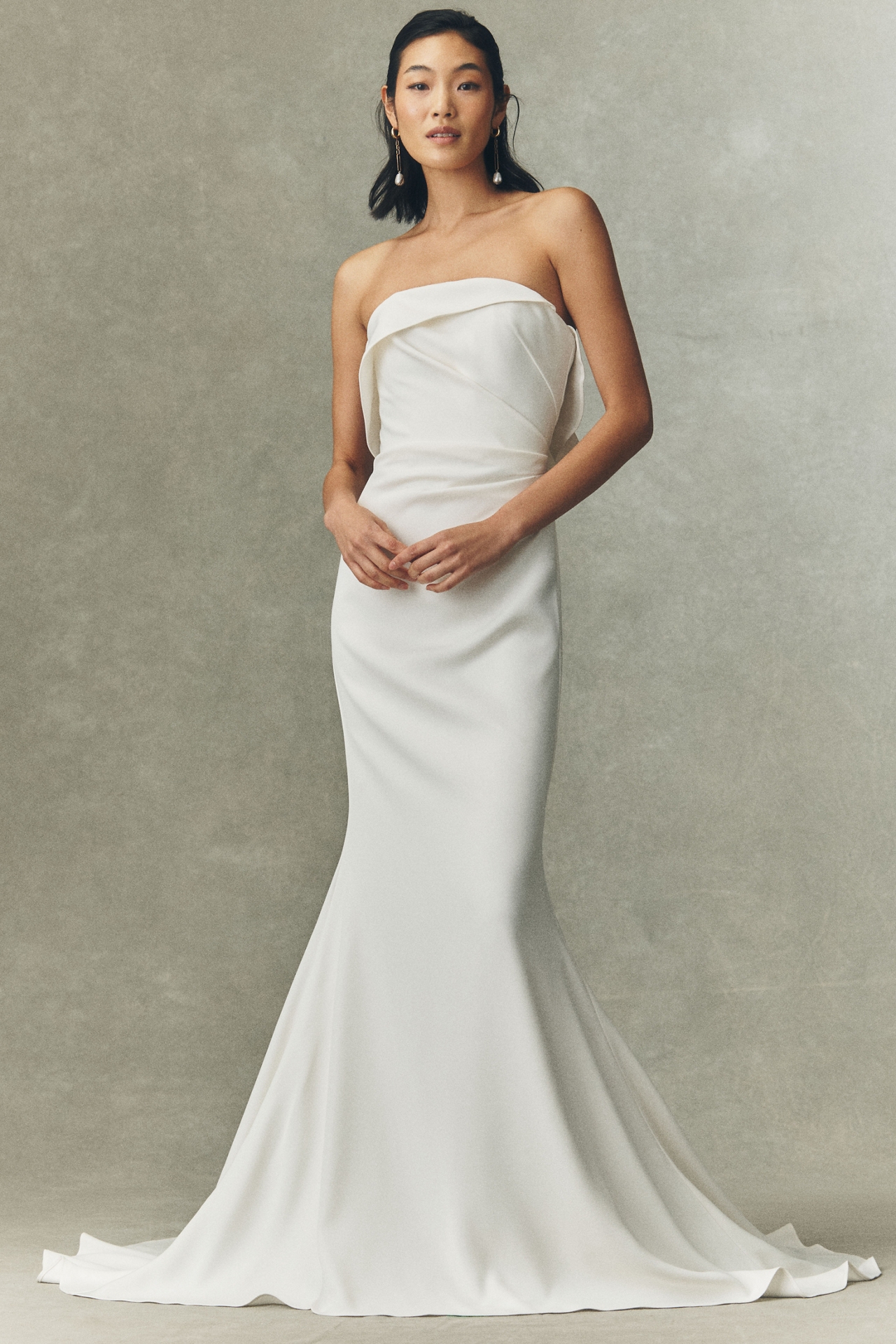 Besa Claude Foldover Strapless Front-Slit Column Wedding Gown