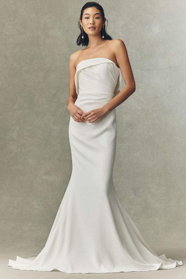 Besa Claude Foldover Strapless Front-Slit Column Wedding Gown #3