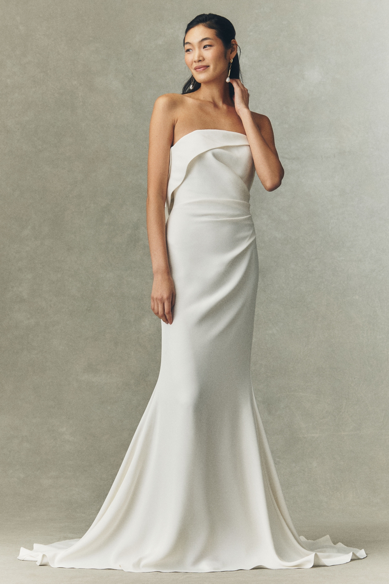 Besa Claude Foldover Strapless Front-Slit Column Wedding Gown