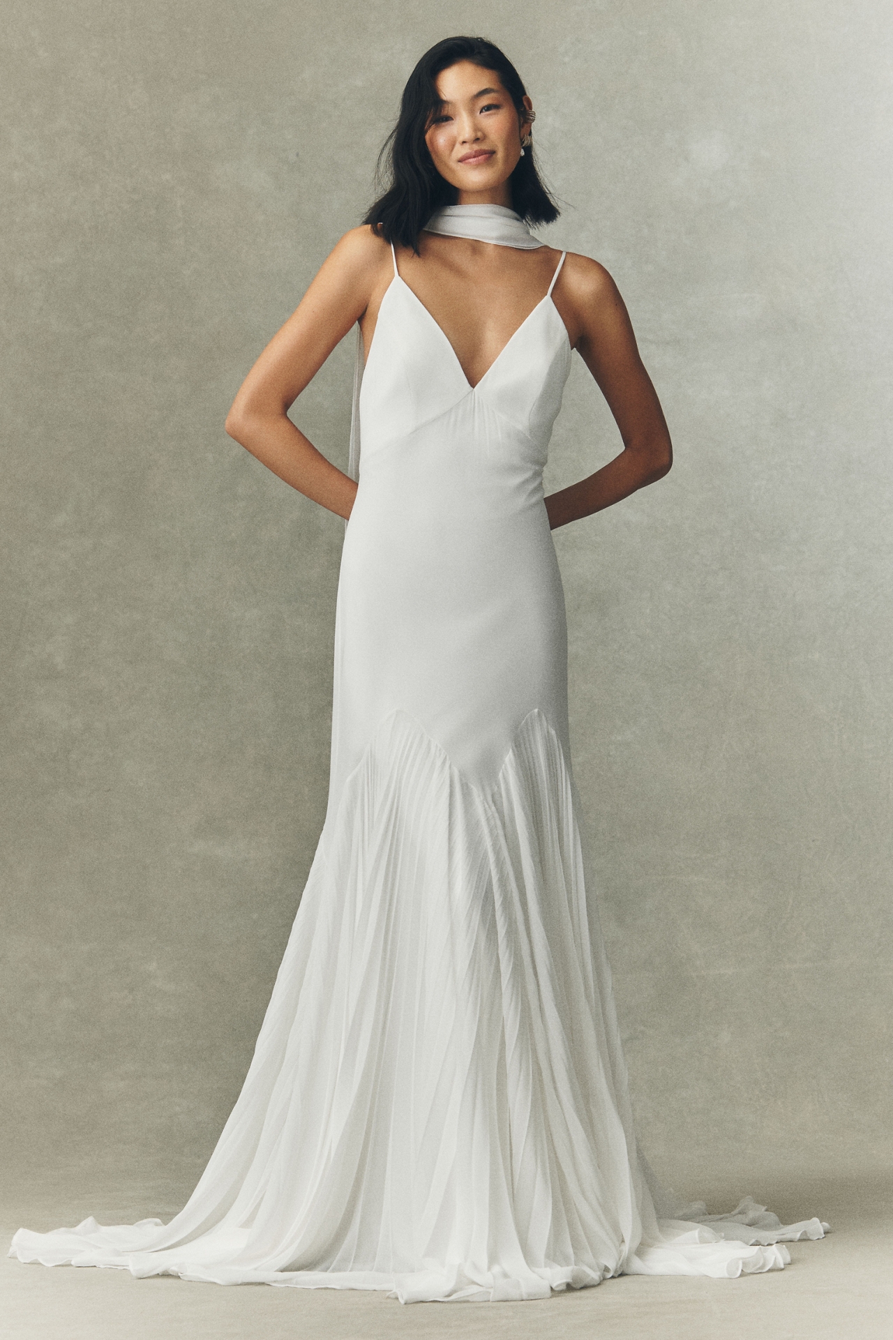 Besa Edin V-Neck Chiffon A-Line Wedding Gown