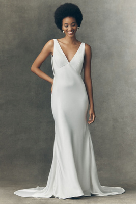 Jenny Yoo Jenny By  Remy Satin V-neck Open-back Wedding Gown In White