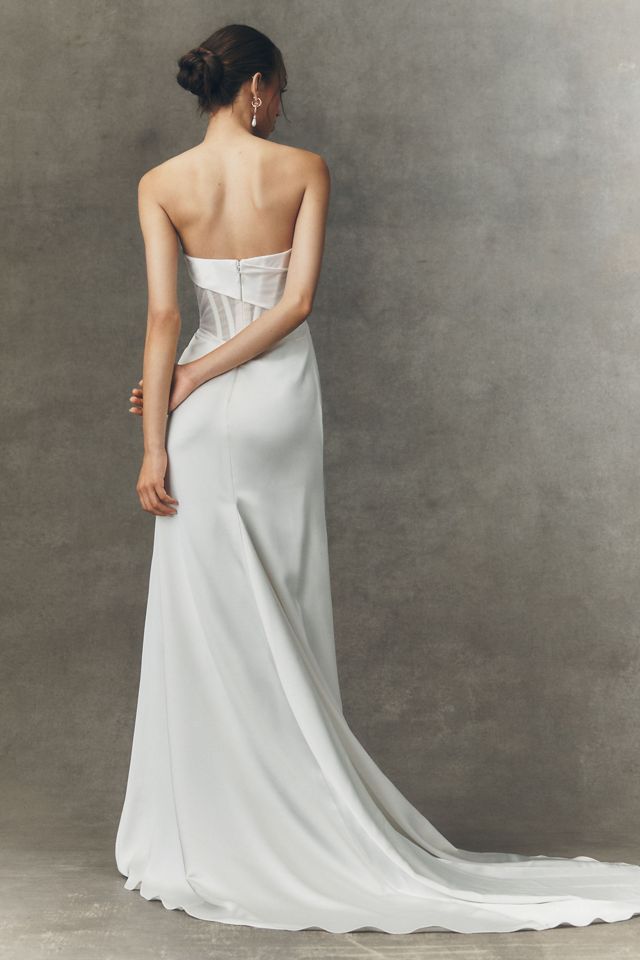 Watters Sonya Strapless Sheer Satin Column Wedding Gown #1