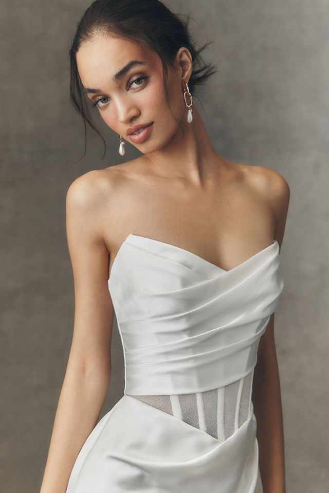 Watters Sonya Strapless Sheer Satin Column Wedding Gown #2