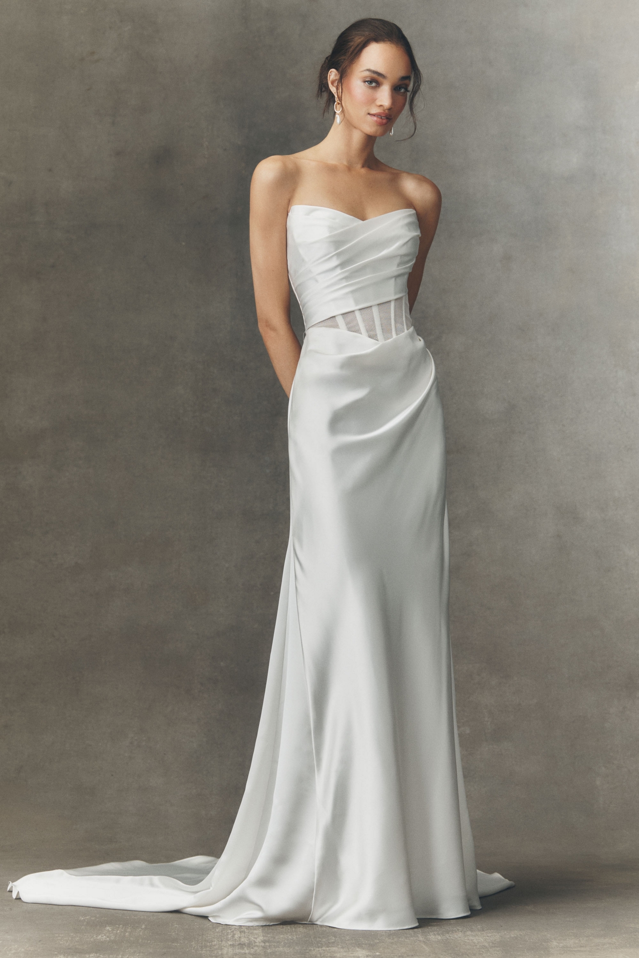 Watters Sonya Strapless Sheer Satin Column Wedding Gown