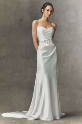 Watters Sonya Strapless Sheer Satin Column Wedding Gown