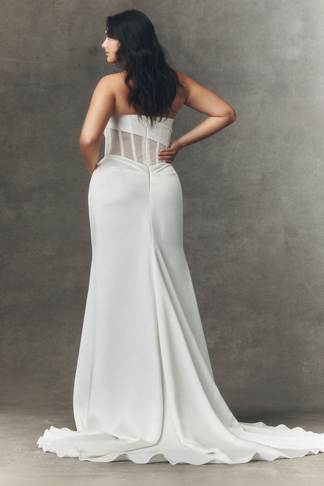Watters Sonya Strapless Sheer Satin Column Wedding Gown #4